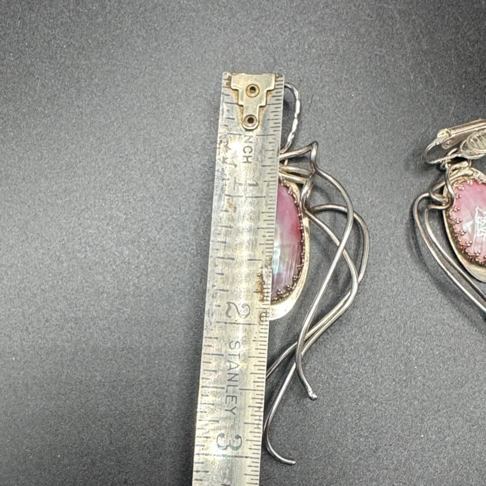 Pink Shell Sterling Silver Earrings and pendant  Artesian  Made